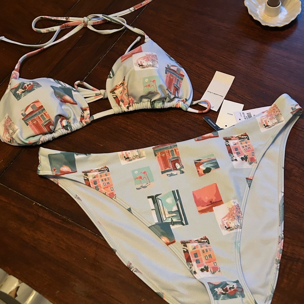 Abercrombie & Fitch Graphic Print Bikini - Light Blue